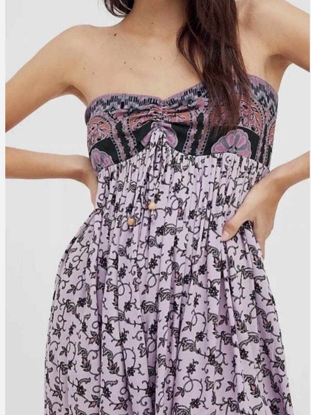 Free People Lavender and Black Strapless Paisley Romper